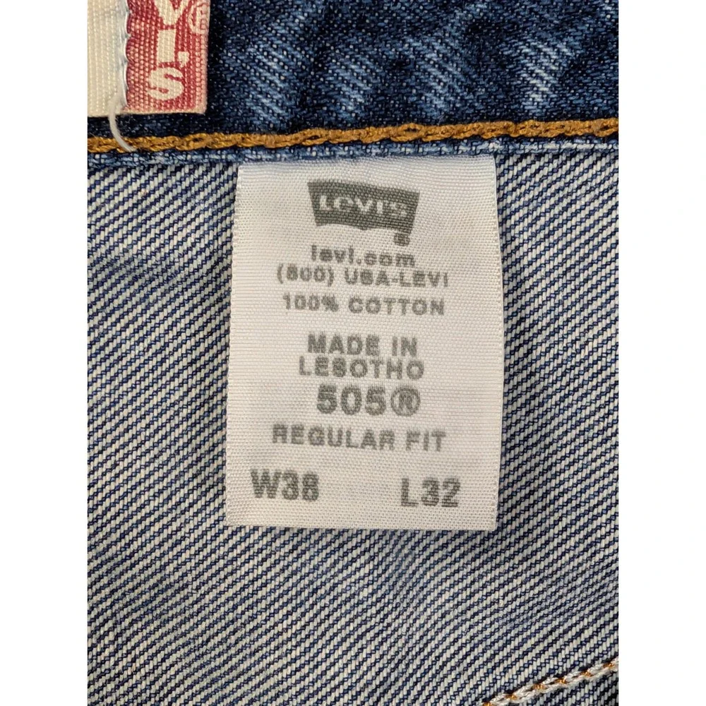 Levis 505 Mens Jeans 38 x 32 Regular Fit Straight Leg Denim Blue